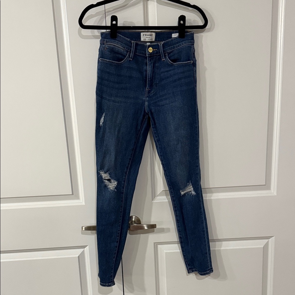 Frame Denim Women's Distressed Le High Indigo Skinny Jeans size 27